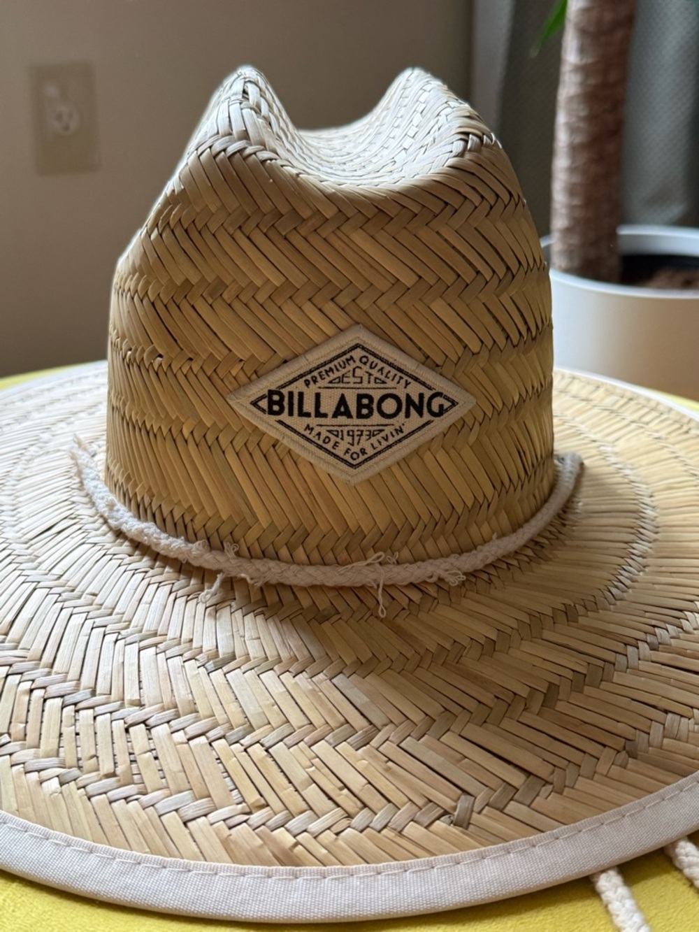 Billabong Natural Straw Fedora Hat with Rope Trim